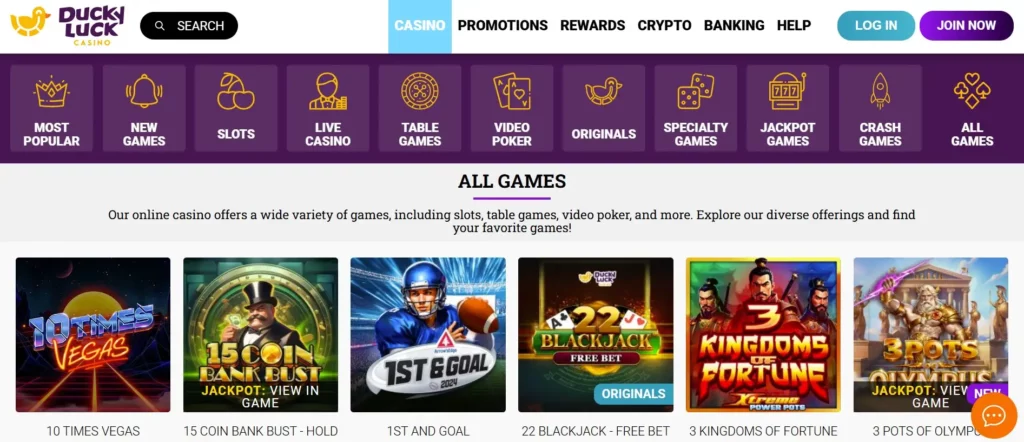 Play Online Slots and Casino Games at DuckyLuck